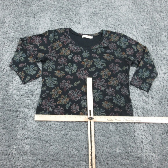 Fresh Produce Shirt Womens Large Black Floral Print Made USA Pullover Top Cotton - Picture 8 of 15